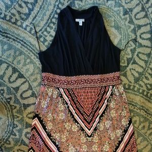 Sleeveless Black & Coral Maxi Dress Size 18
